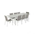 Salon de jardin chicago 8 places table � rallonge extensible 175 / 245cm alu textil�ne blanc / taupe