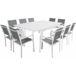 Salon de jardin extensible 10 places de 140 / 200cm en textil�ne gris - aluminium blanc venezia - happy ...