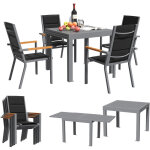 Salon de jardin exterieur 4 personnes, 4 + 1 mobilier, 4 chaise empilable aluminium(dossier haut et accoudoirs ...