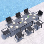 Salon de jardin exterieur 8 personnes, 8 + 1 mobilier, 8 chaise empilable aluminium et 1 130cm - 260cm ...