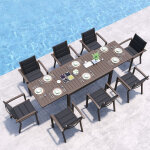 Salon de jardin exterieur 8 personnes, 8 + 1 mobilier, 8 chaise empilable aluminium et 1 130cm - 260cm ...