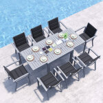 Salon de jardin exterieur 8 personnes, 8 + 1 mobilier, 8 chaise empilable aluminium et 1 80cm - 160cm ...