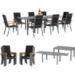 Salon de jardin exterieur 8 personnes, 8 + 1 mobilier, 8 chaise empilable aluminium(dossier haut et accoudoirs ...