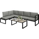 Salon de jardin ext�rieur d'angle - outsunny - 5 personnes - canap�s, chaise et table - m�tal textil�ne ...