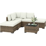 Salon de jardin ext�rieur d'angle - outsunny - 5 places - canap�s, repose - pieds, table basse et coussins ...