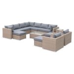 Salon de jardin haut de gamme en r�sine tress�e arrondie verona 12 � 14 places beige / gris fonc�