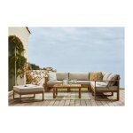 Salon de jardin levata en bois dacacia fsc - 6 personnes avec ottoman - coussins gris et deux tons + ...