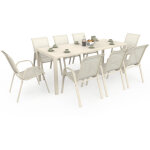 Salon de jardin madrid table 190 cm et 8 chaises empilables beige