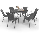 Salon de jardin madrid table ronde 120 cm et 6 chaises empilables gris anthracite