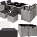 Salon de jardin avec cadre en aluminium avec plateaux en verre de s�curit� 2 sets de housses, pliable, ...