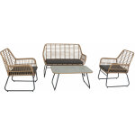 Salon de jardin mar� en r�sine tress�e 4 places - coussins gris