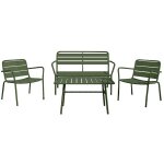 Salon de jardin en m�tal : un banc, 2 fauteuils bas et une table basse - kaki - mirmande de mylia