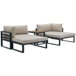 Salon de jardin modulable en aluminium : 2 fauteuils d'angle, 2 poufs et une table basse - noir avec ...
