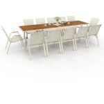 Salon de jardin noumea table extensible 135 / 270 cm plateau verre tremp� effet bois et 12 chaises empilables ...