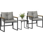 Salon de jardin - outsunny - 3 pi�ces 2 places - 2 fauteuils 1 table basse en verre tremp� et coussins ...