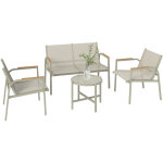 Salon de jardin - outsunny - 4 pi�ces canap� 2 places, 2 fauteuils et table basse en verre tremp� - textil�ne ...