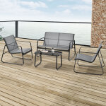 Salon de jardin palencia de 4 meubles acier pvc noir gris clair [en. casa]