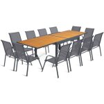 Salon de jardin poly extensible table 135 - 270 cm et 12 chaises bois et gris fonc�
