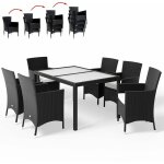 Casaria ? salon de jardin en polyrotin noir cr�me 6 places ? ensemble table 150x90cm et chaises empilables ...