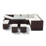 Salon de jardin encastrable 10 places en r�sine marron - blanc fidji
