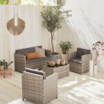 Salon de jardin en rsine tresse 4 places perugia - 1 canap. 2 fauteuils. une table basse nuances de ...