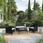 Ims garden - salon de jardin rsine tresse noir / ecru - ensemble 4 places - canap + fauteuil + table ...