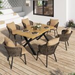 Salon de jardin tress� 6 places - ensemble repas ext�rieur table, chaises et coussins inclus, cadre acier ...
