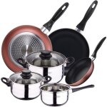 Batterie de cuisine en acier inoxydable de 5 pices avec jeu de poles  frire (16, 20, 24 cm) en aluminium ...