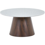 Sana - 80 - table basse ronde en marbre d'ing�nierie pieds couleur bois fonc� d80 cm