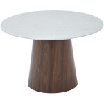 Sana xl - table � manger ronde en marbre d'ing�nierie pieds couleur bois fonc� 120 cm