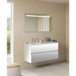 Meuble double vasque nolita blanc brillant avec miroir antibu�e kathy