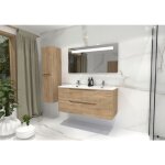 Meuble double vasque luna bois clair 120cm avec miroir reflet
