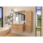 Sanitaire - meuble neptune bois clair 100cm - vasque centr�e - miroir slim