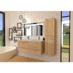 Sanitaire - meuble neptune bois clair 120 cm - miroir antibu�e kathy