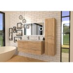 Sanitaire - meuble neptune bois clair 120 cm avec miroir lite