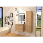 Sanitaire - meuble neptune bois clair 60 cm - miroir antibu�e kathy