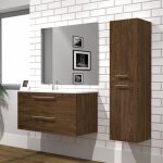 Sanitaire - meuble neptune h�ritage ch�ne 100cm - vasque d�centr�e - miroir slim