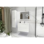 Meuble vasque luna blanc brillant 80cm avec miroir lite