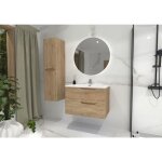 Meuble vasque luna bois clair 80cm avec miroir rond perle Meuble vasque luna bois clair 80cm avec miroir rond perle