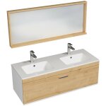 Rubite meuble salle de bain double vasque 1 tiroir largeur 120 cm + miroir cadre chne - chne