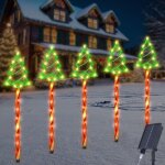 Sapin de no�l solaire lumineuse, lot de 5 sapin de noel vertes avec 45 led lumi�res, 8 modes decoration ...