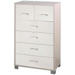 Sarmog - commode haute � six tiroirs en orme blanc pour chambre 70x41x h112 cm