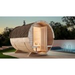 Sauna tonneau finntherm m�ribel naturel , 42 mm �paisseur de paroi 215 x 280 cm