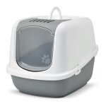 Vadigran - savic nestor jumbo blanc - gris ? bac  litire pour chat avec couvercle ? 66, 5x48, 5x46, ...