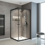 Acc�s d'angle droit avec portes de douche coulissantes, 75 x 90 - 75 x 90 cm x 180 cm, verre 4 mm, sunny ...
