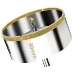 Scie cloche diamant�e 90 mm avec foret guidage de centrage, scie cloche carrelage avec rev�tement diamant, ...