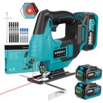 Scie sauteuse sans fil 18v, scie sauteuse �lectrique laser, - 45�45� coupe en biseau, avec 2 � 3. 0ah ...