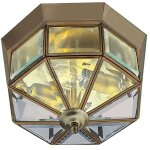 Searchlight - flush - plafonnier affleurant � 2 ampoules en laiton antique avec verre transparent, e14 ...