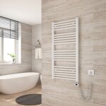 S�che serviette �lectrique 100 x 50 cm, blanc tubes ronds radiateur mural salle de bain avec timing el�ment ...
