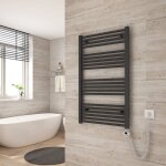 S�che serviette �lectrique 100 x 60 cm, anthracite tubes ronds radiateur mural salle de bain avec timing ...
